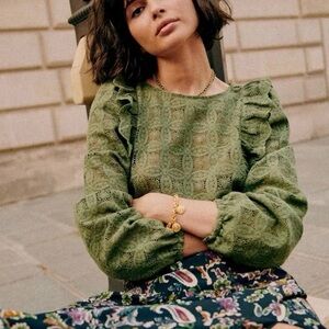 Sézane • Salina Blouse • Light Olive Green • US 2 / FR 34